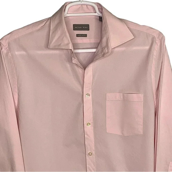 Michael Kors Men Size L Classic Long Sleeve Button Down Dress Shirt Pink Stretch - Picture 2 of 9